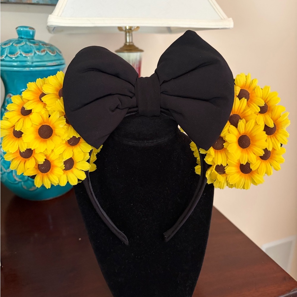 New Sunflower ears headband with black bow